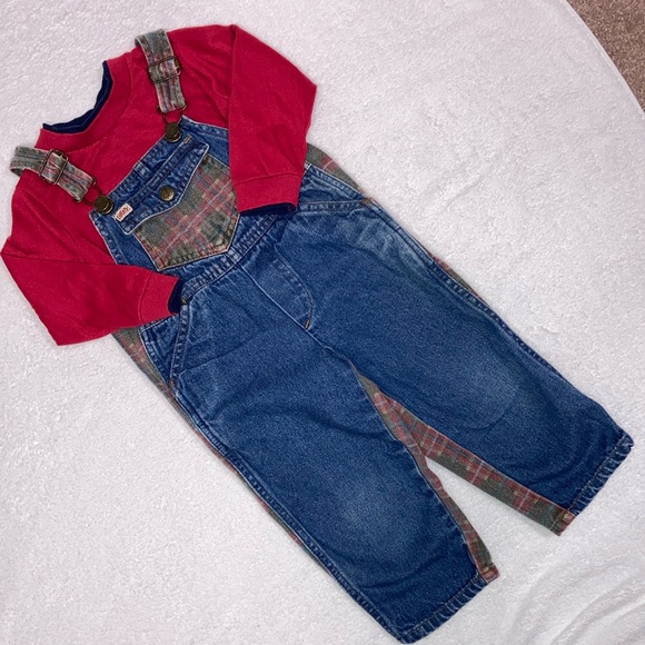 Vintage liberty denim and plaid overall set 2t - Picture 1 of 12
